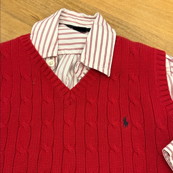 Boys Sz 7 Ralph Lauren Red Sweater Vest with Striped Shirt and Gymboree Pants - Picture 11 of 15